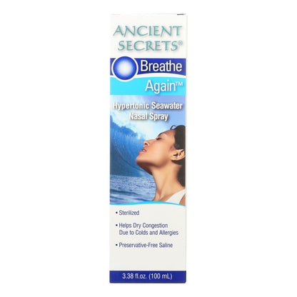 Ancient Secrets Breathe Again Hypertonic Seawater Nasal Spray, 3.38 Fl Oz