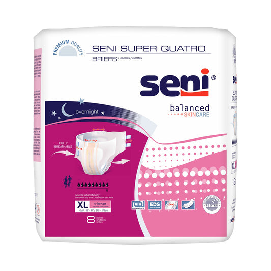 Seni® Super Quatro Severe Absorbency Incontinence Brief, XL, 8 ct