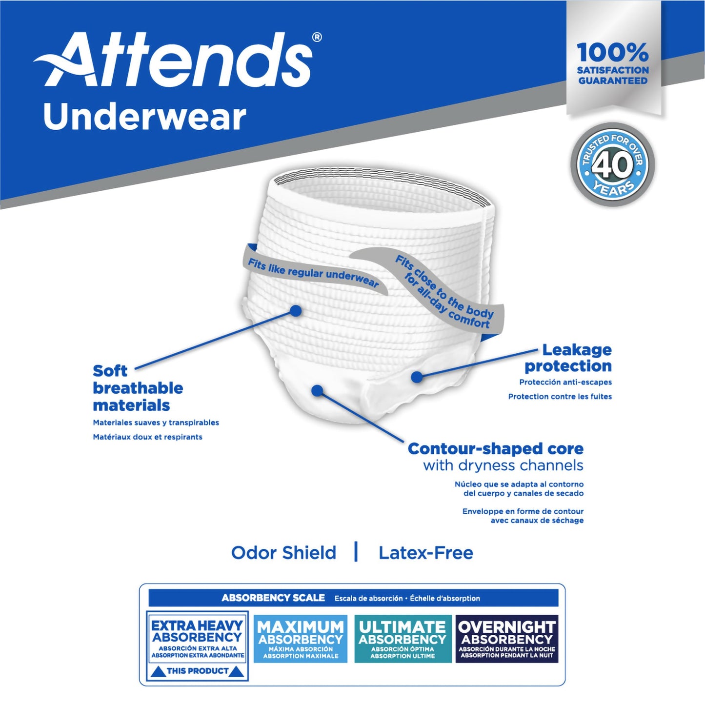 Attends® Care Adult Moderate Absorbent Underwear, Large, White, 25 ct