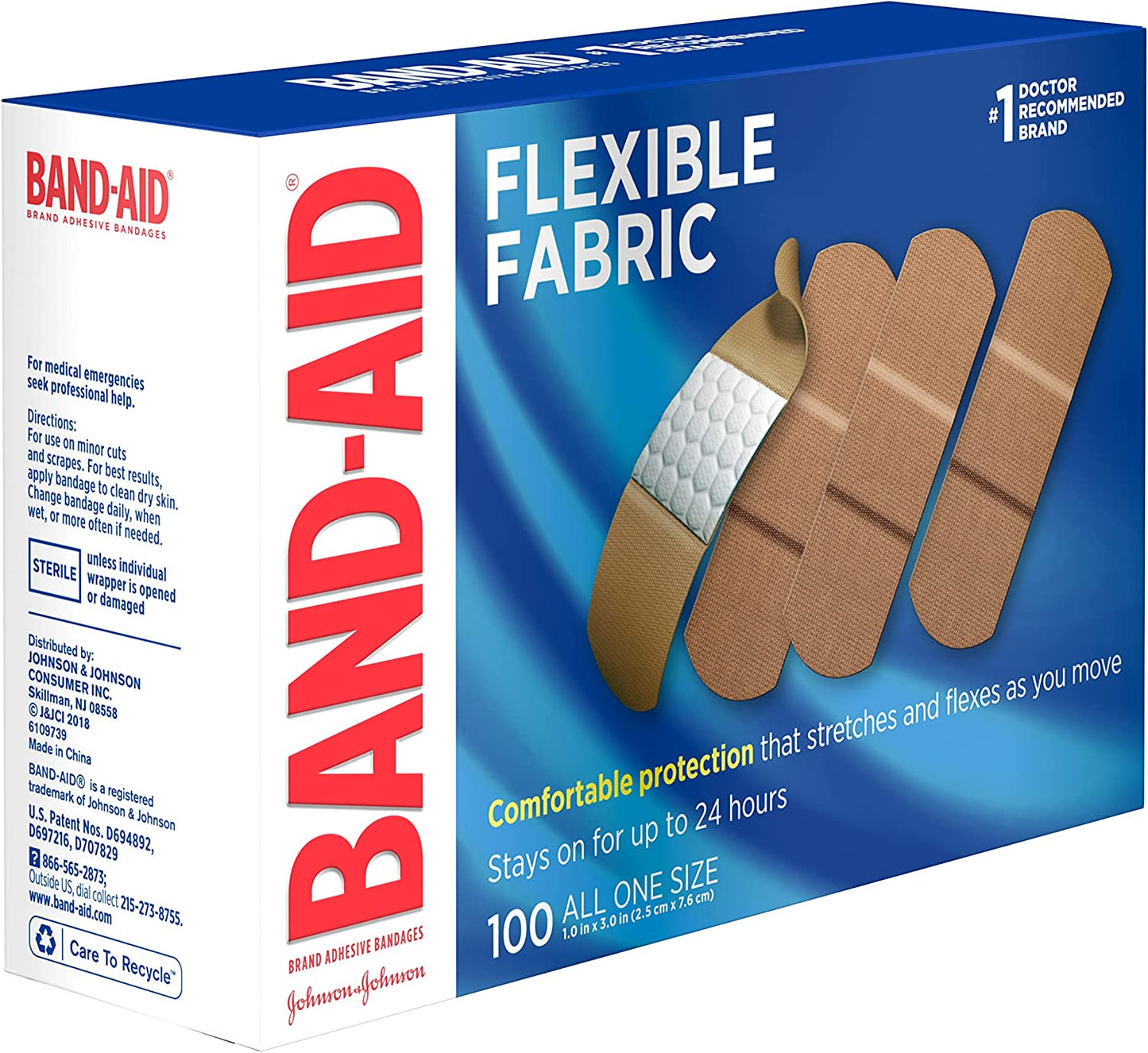 Band-Aid® Flexible Fabric Tan Adhesive Strip, 1 x 3 ", 100 ct
