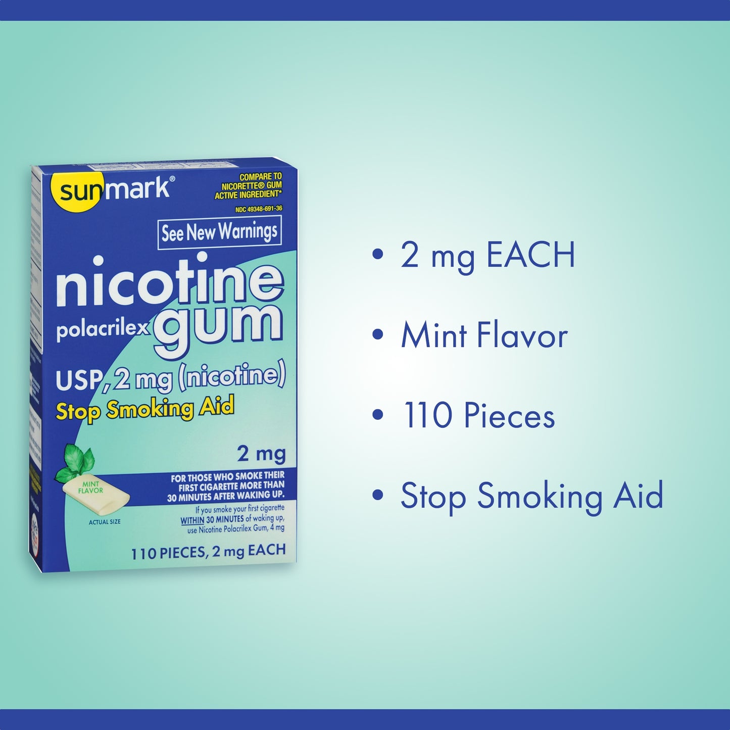 Sunmark® 2 mg Nicotine Polacrilex Stop Smoking Aid, Gum, 110 ct