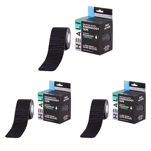 Heali Pro Kinesiology Tape Infused with Magnesium & Menthol, Black Zebra, 60 Pre-Cut Strips