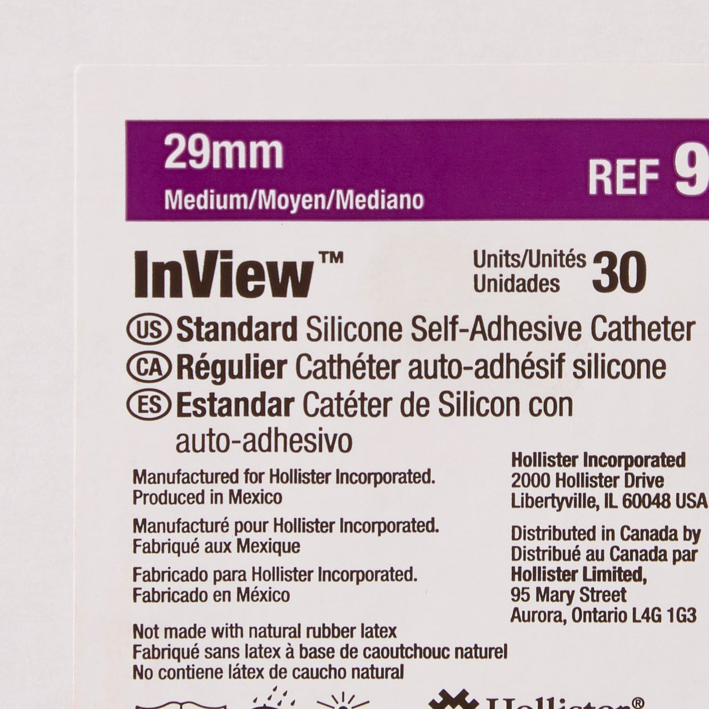Hollister InView Silicone Male External Catheter, Self-Adhesive, Tapered Tip, Latex-Free, 30 ct