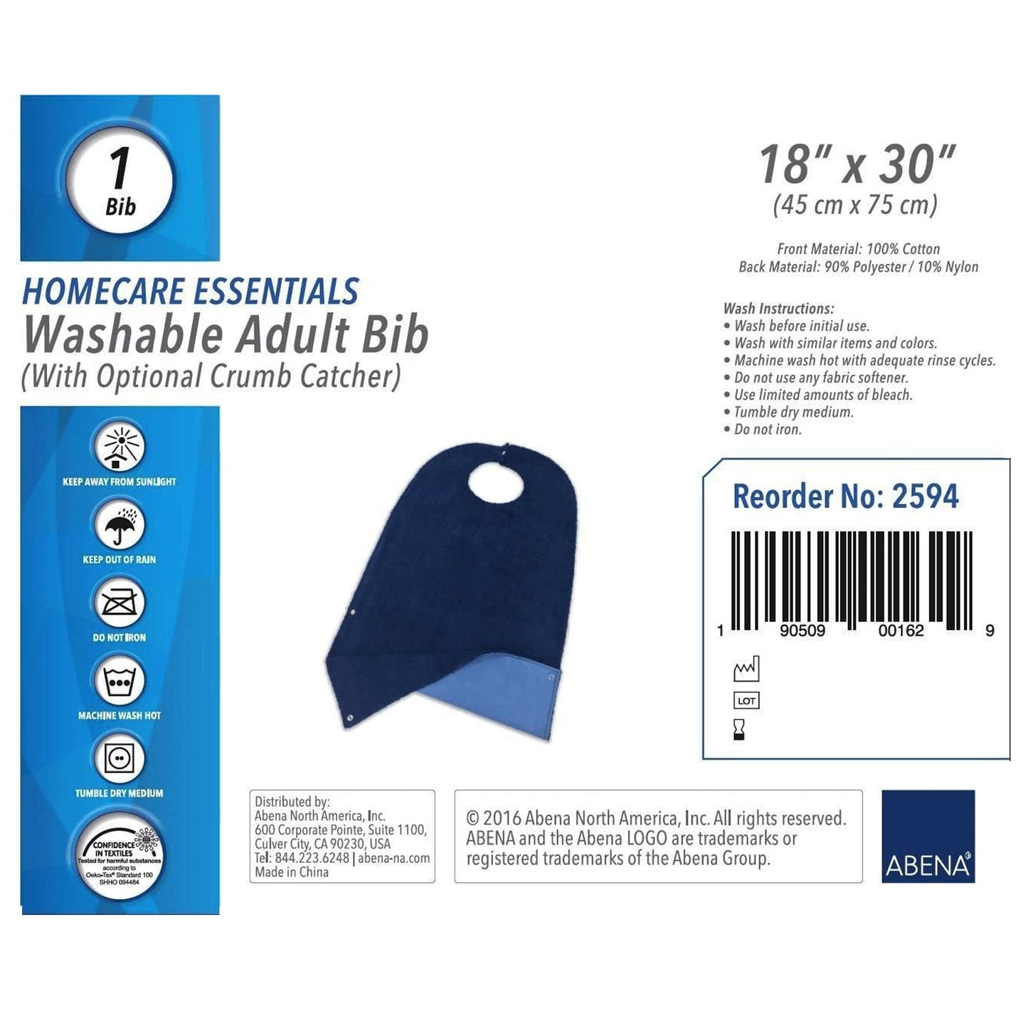 Abena Essentials Washable Adult Bib, 18" x 30"