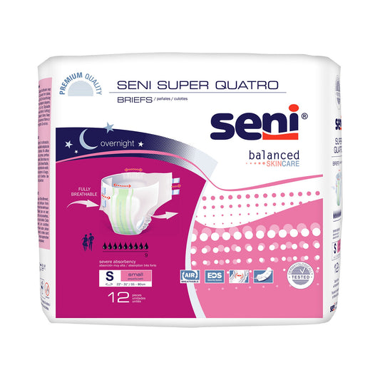 Seni® Super Quatro Severe Absorbency Incontinence Brief, Small, 12 ct