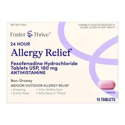 Foster & Thrive Fexofenadine Allergy Relief Tablets, 180 mg, 15 ct.