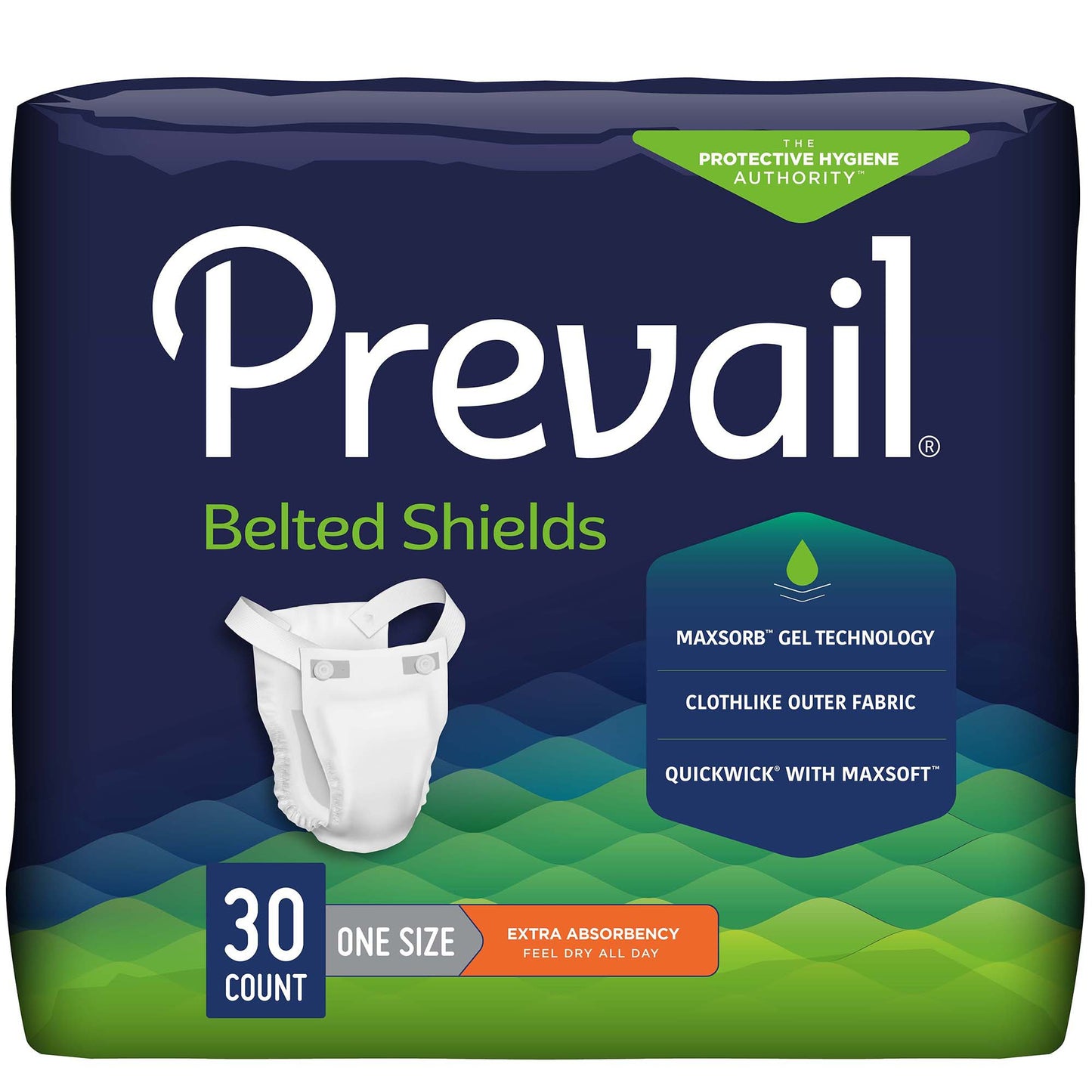 Prevail® Belted Shields Extra Incontinence Belted Undergarment, One Size Fits Most, 30 ct
