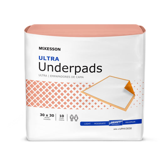 McKesson Ultra Heavy Absorbency Underpad, 30 x 30 Inch, 10 ct