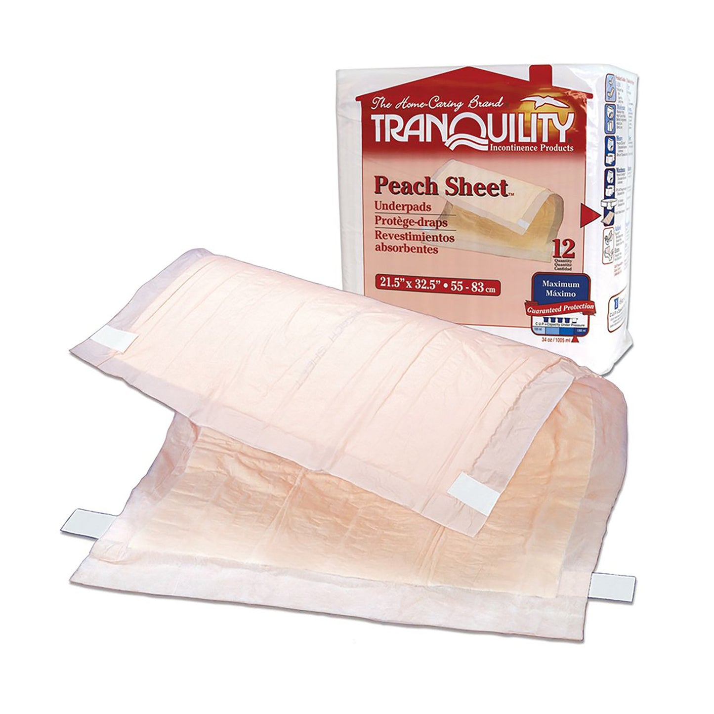 Tranquility® Peach Sheet Underpad, 21.5 x 32.5 Inch, 12 ct