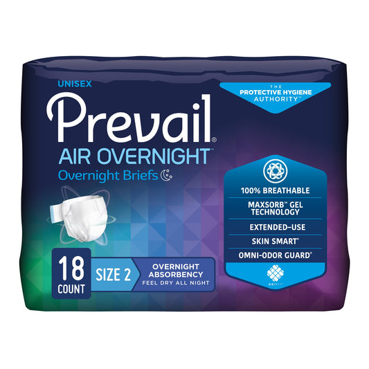 Prevail AIR Overnight Briefs, Heavy Absorbency, Unisex Adult, Disposable, Size 2, 45 to 62 Inch, Large, Orange, 72 ct
