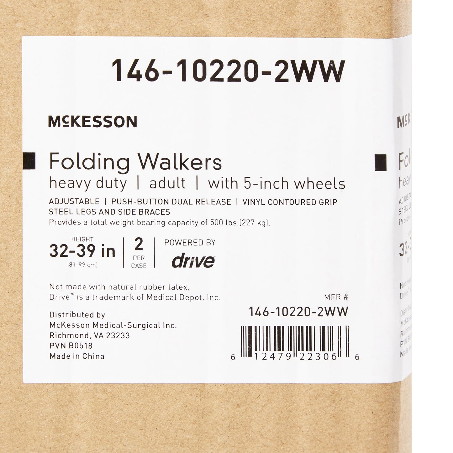 McKesson Steel Bariatric Folding Walker, 32 - 39 " Height, 2 ct