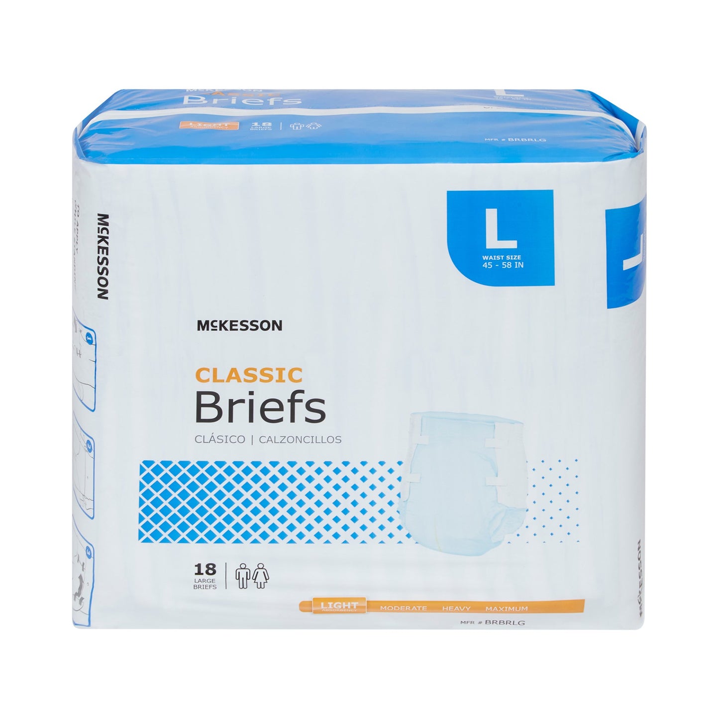 McKesson Classic Light Absorbency Incontinence Brief, Large, 18 ct