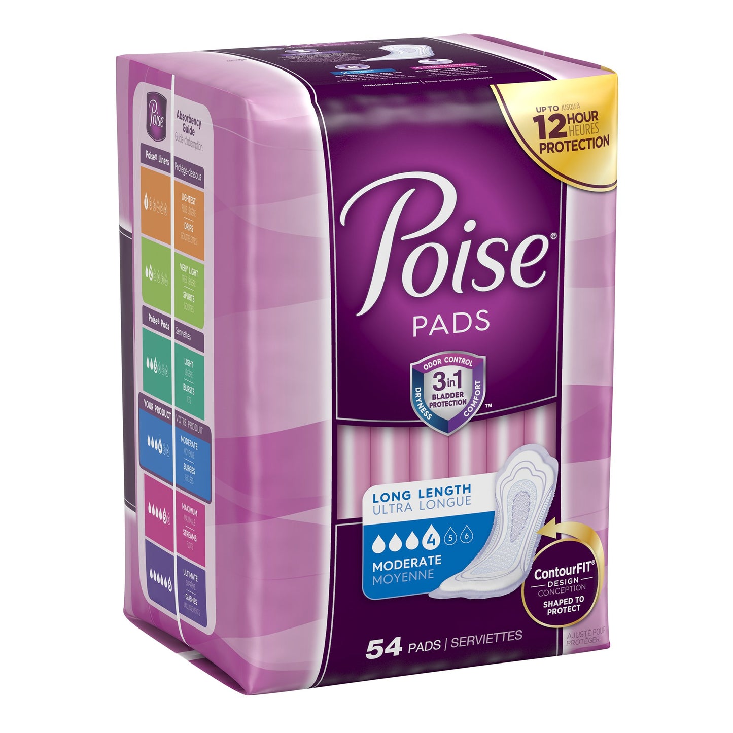 Poise Bladder Control Pads, Adult Women, Moderate Absorbency, Disposable, 12.20" Length, 54 ct