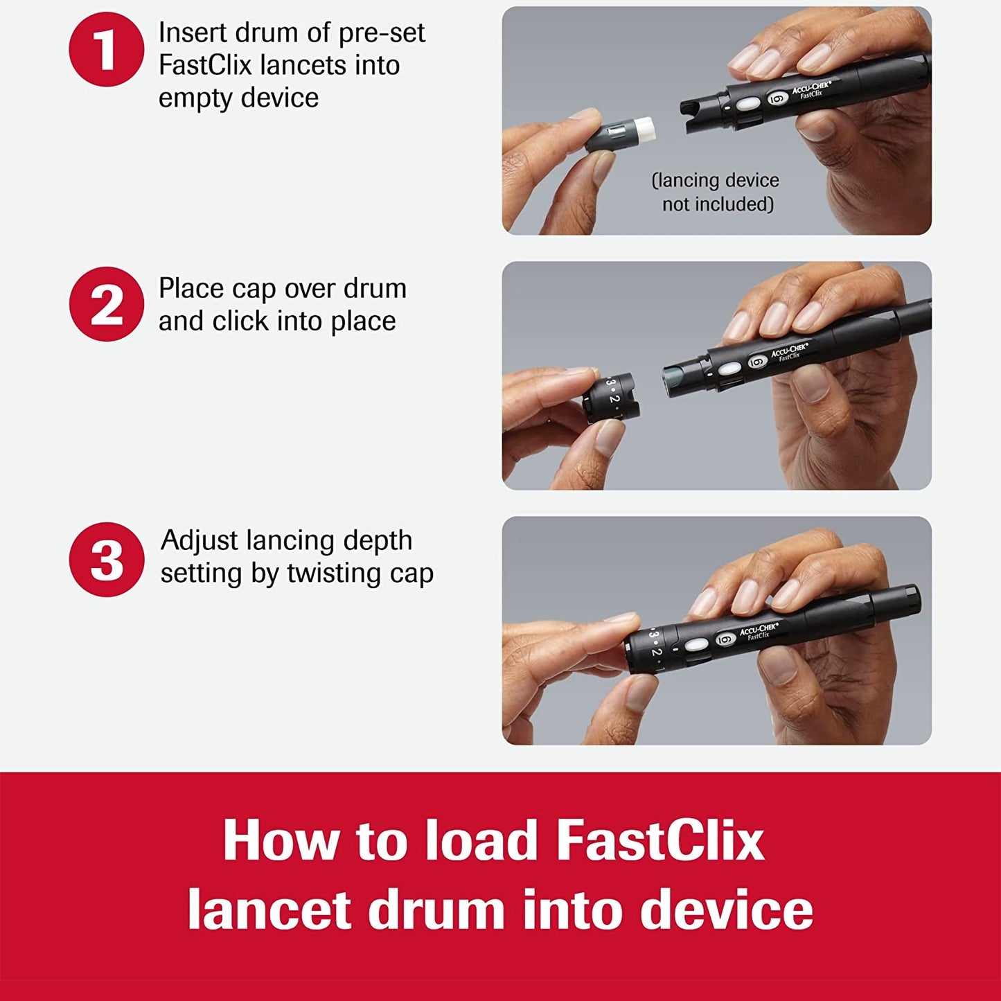 Accu-Chek FastClix Lancet, 11 Depth Settings, 30 Gauge, Preloaded Safety Drum, Track System