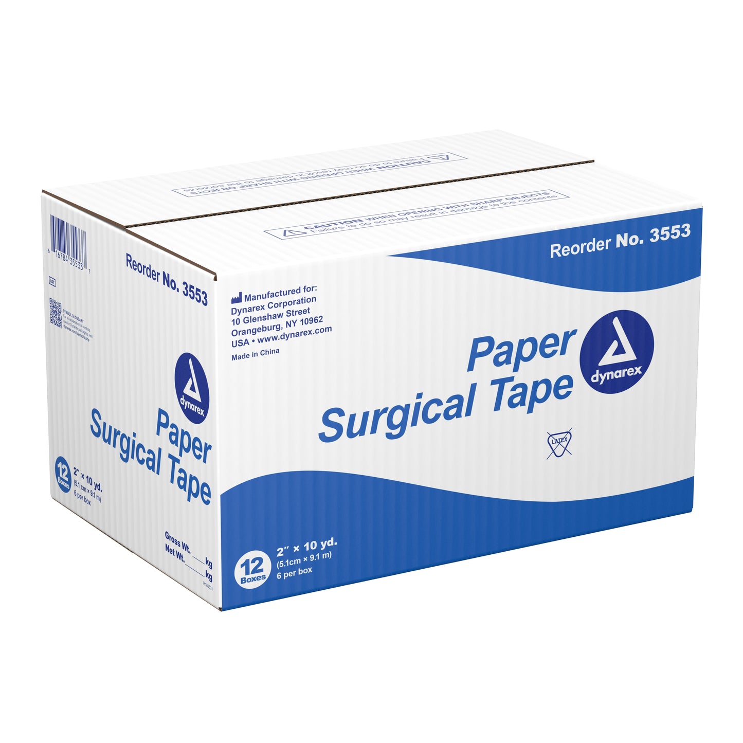 Dynarex® Paper Medical Tape, 2 Inch x 10 Yard, White, 72 ct