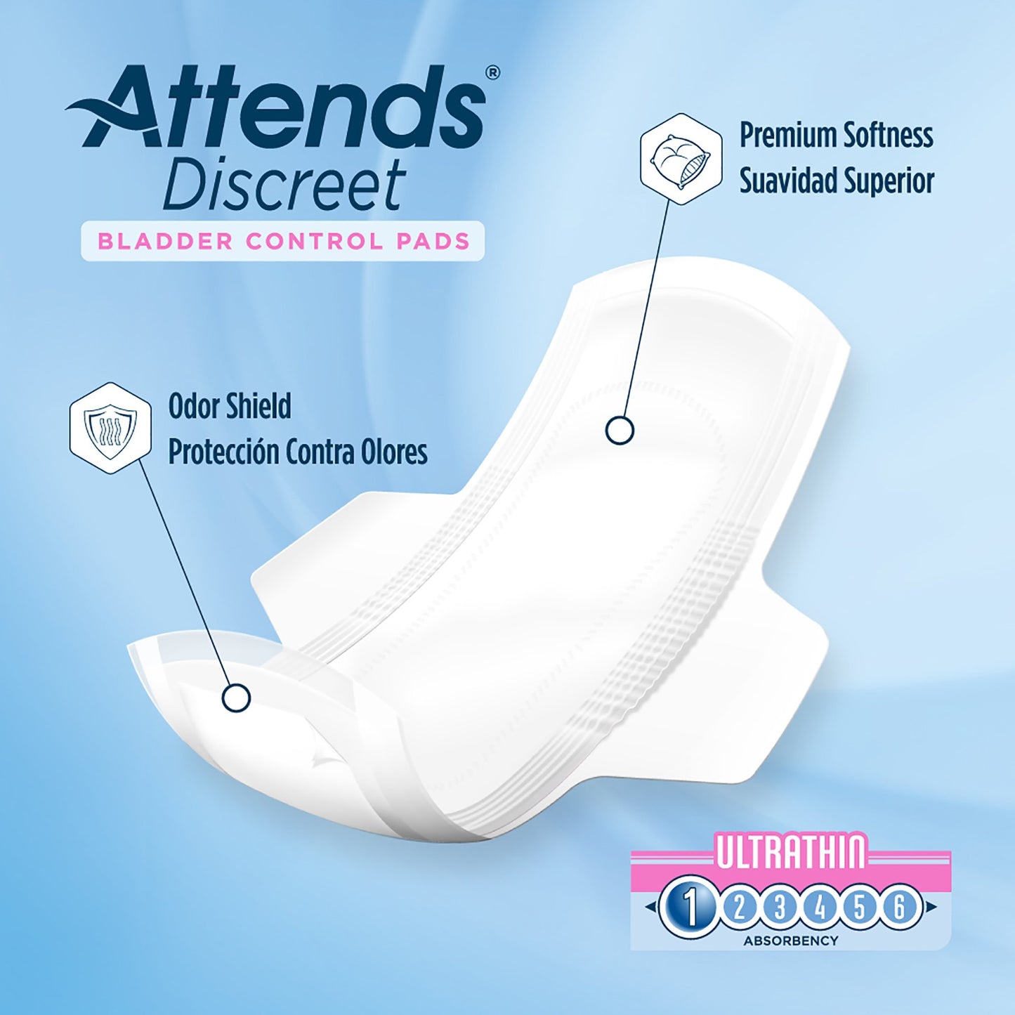 Attends® Discreet Women's Ultra Thin Bladder Control Pad, 9" Length