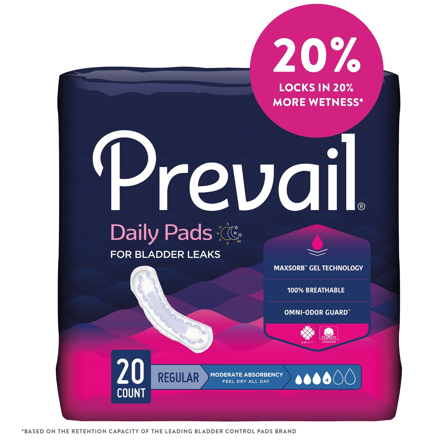 Prevail® Daily Pads Moderate Bladder Control Pad, 9.25" Length, 180 ct