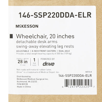 McKesson Wheelchair, 20 Inch Seat Width, Legrest