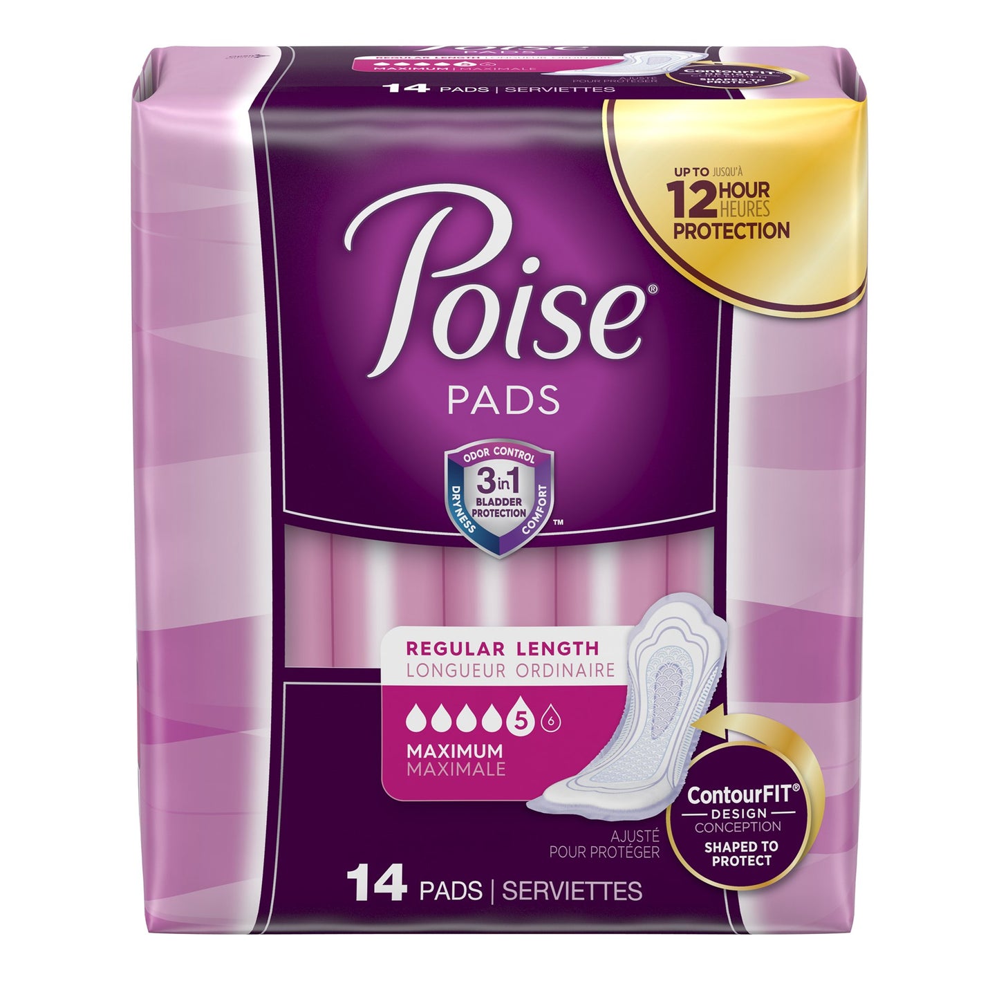Poise Bladder Control Pads, Disposable, Heavy Absorbency, Regular Length, 3" x 11", Adult Female, Absorb-Loc Core