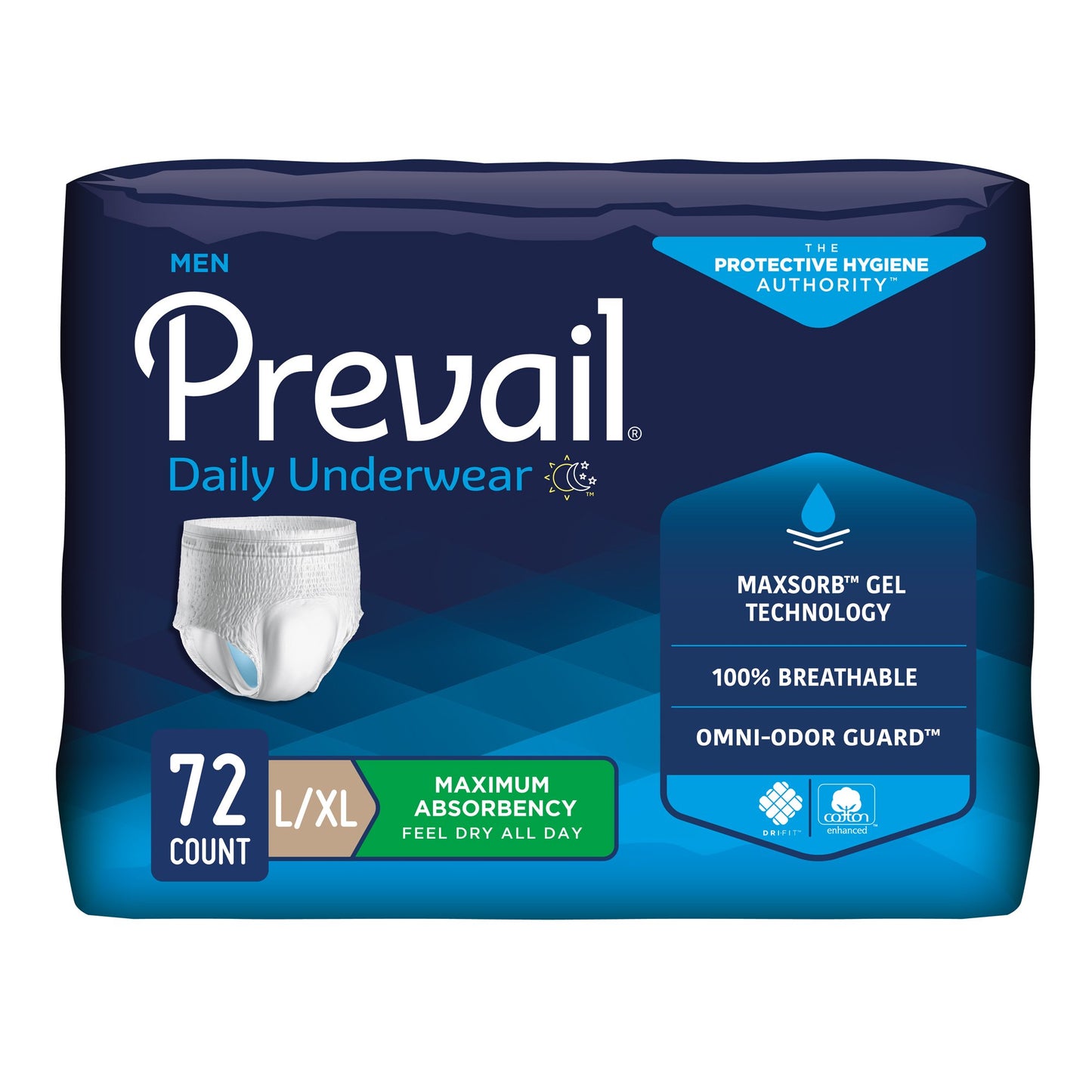 Prevail® Men's Daily Underwear Maximum Absorbent Underwear, Large / XL, 72 ct