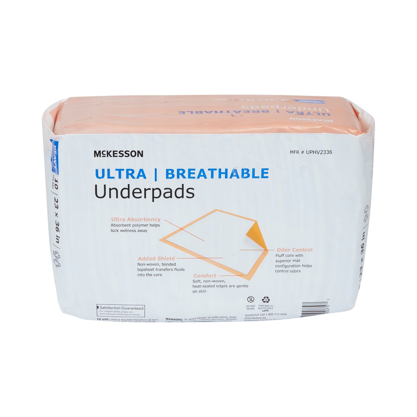 McKesson Ultra Breathable Heavy Absorbency Low Air Loss Underpad, 23 x 36 Inch, 10 ct