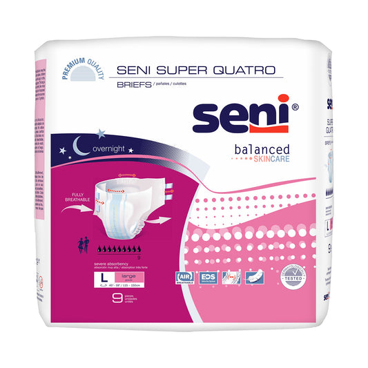 Seni® Super Quatro Severe Absorbency Incontinence Brief, Large, 9 ct