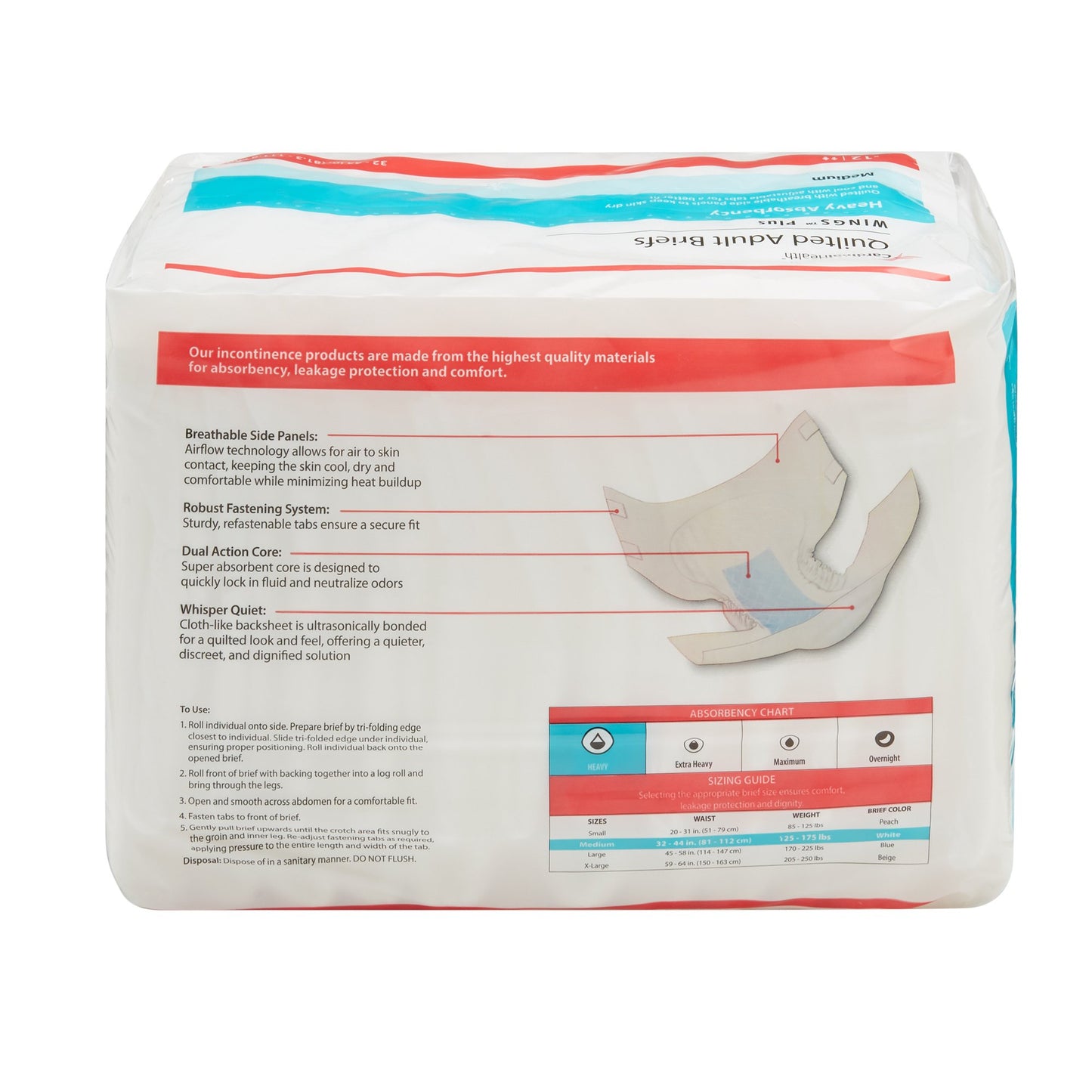Wings™ Plus Quilted Heavy Absorbency Incontinence Brief, Medium, 12 ct