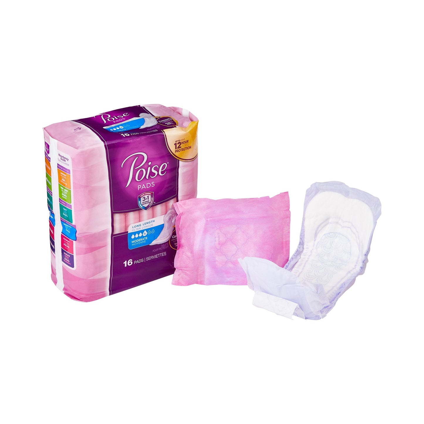Poise Bladder Control Pads, Adult Women, Moderate Absorbency, Disposable, 12.4" Length, 16 ct