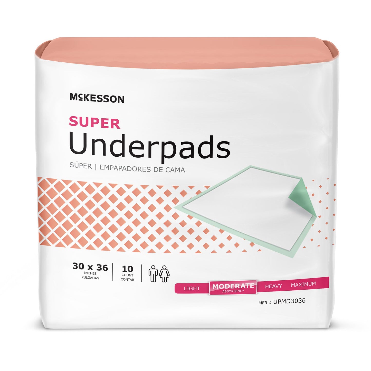 McKesson Super Moderate Absorbency Underpad, 30 x 36 Inch, 10 ct