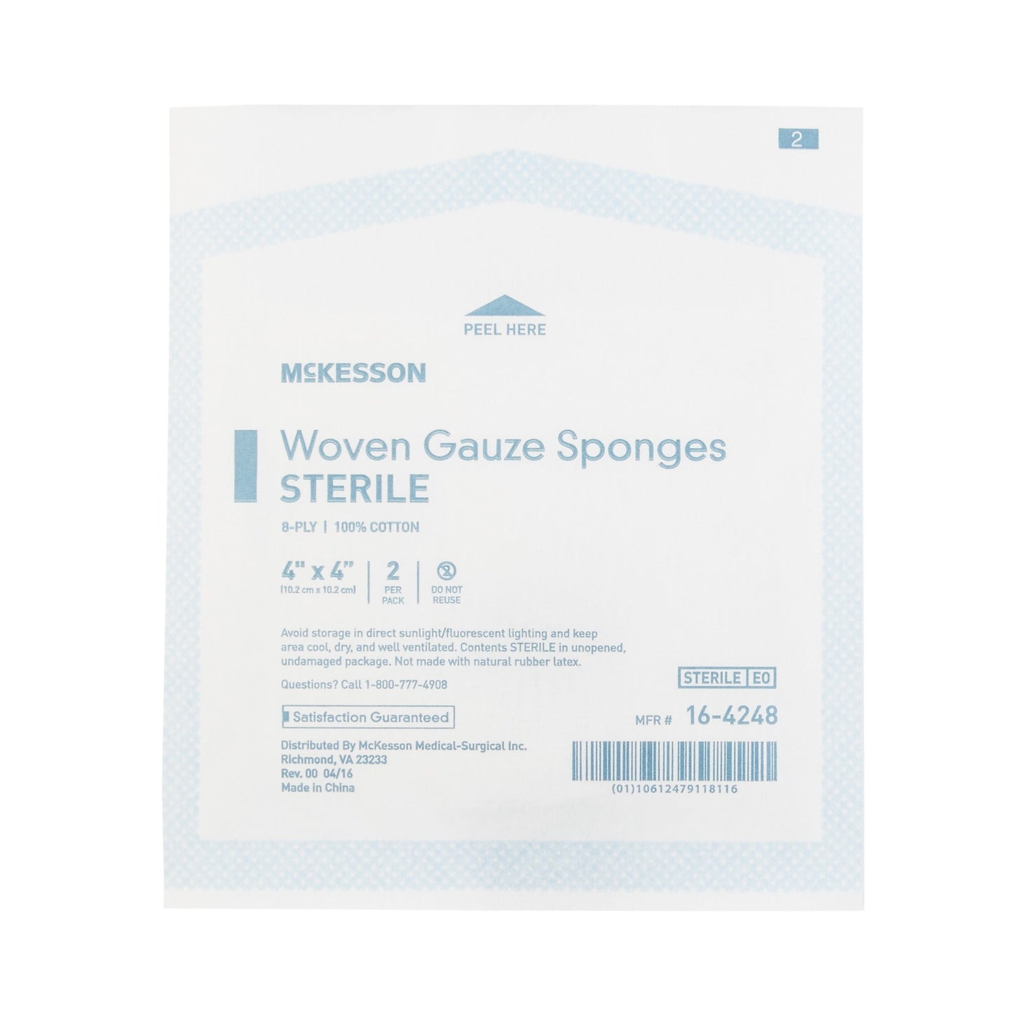 Gauze Sponge McKesson Cotton 8-Ply 4 X 4 Inch Square Sterile, 50 ct