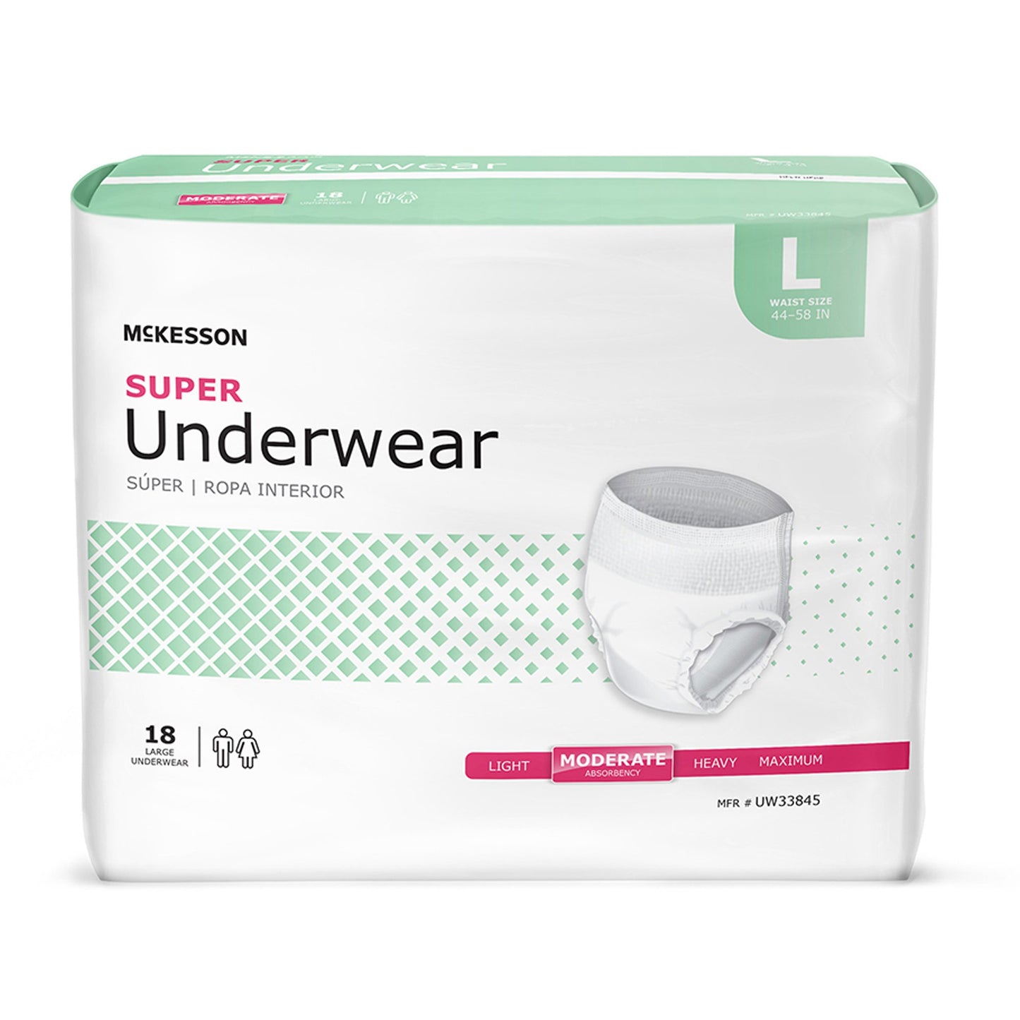 McKesson Super Moderate Absorbent Underwear, Large, 18 ct
