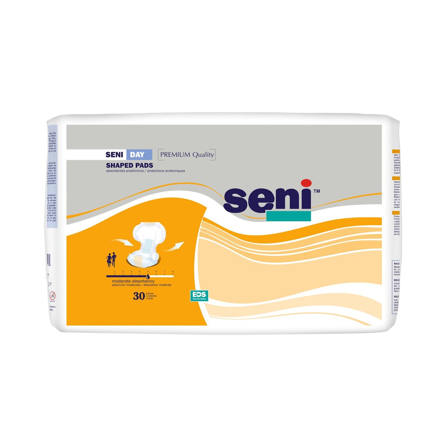 Seni® Shaped Pads Moderate Absorbency Incontinence Liner, 25-Inch Length, 30 ct