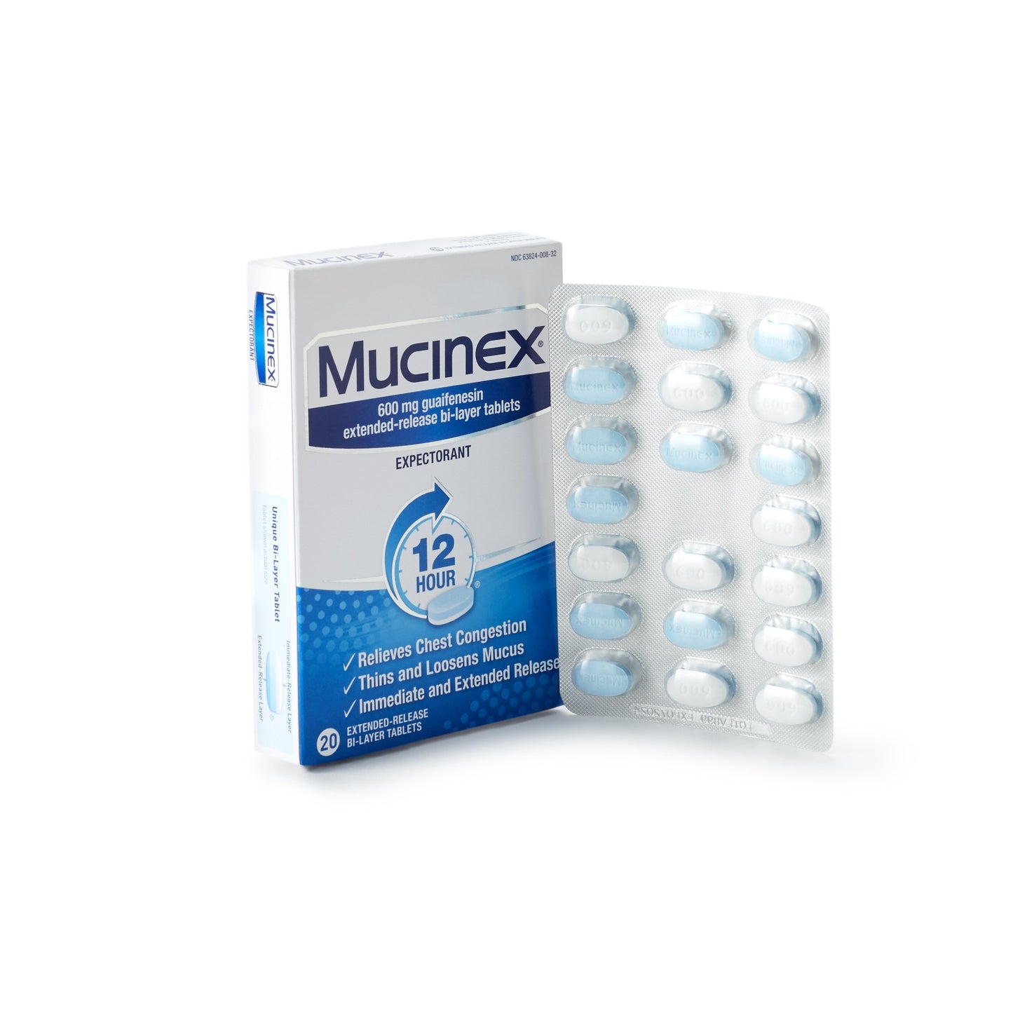 Mucinex® 12-HR Extended Release Guaifenesin Tablets, 20 ct.