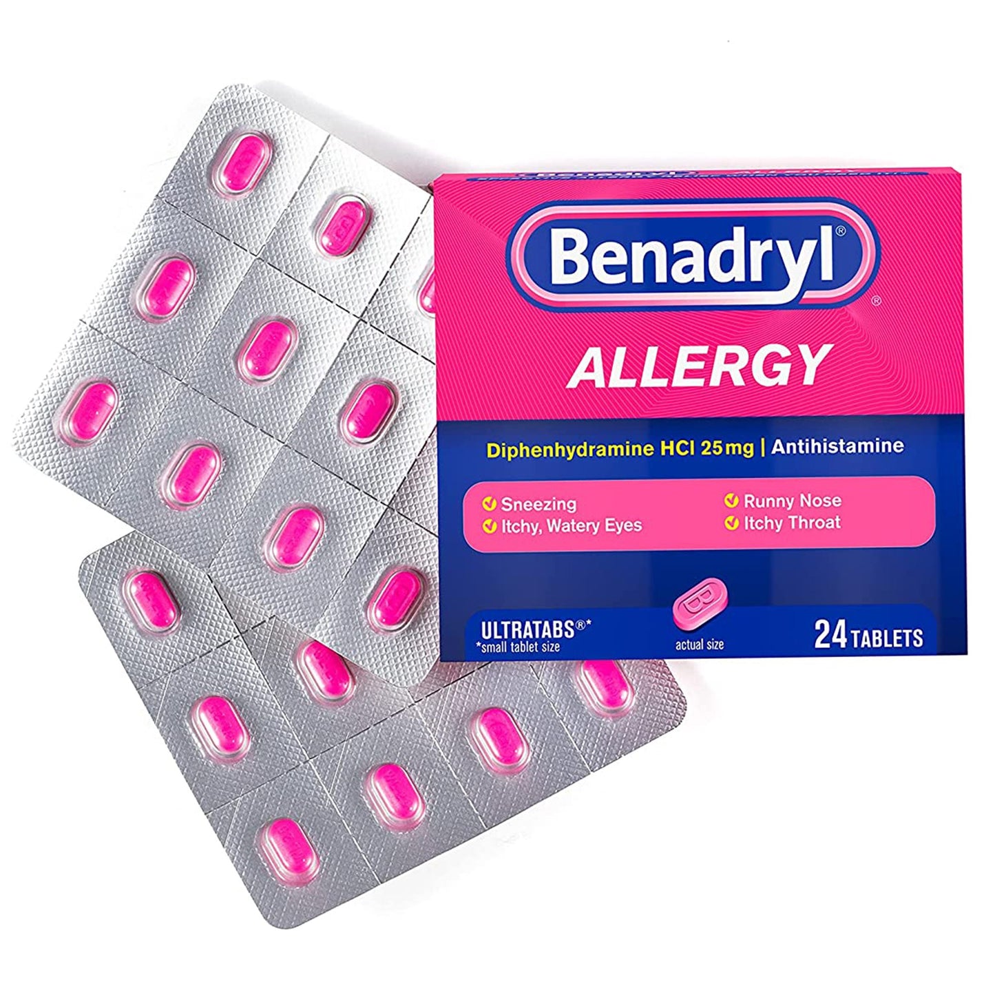 Benadryl® Ultratabs® Diphenhydramine Allergy Relief, 25 mg, 24 tablets