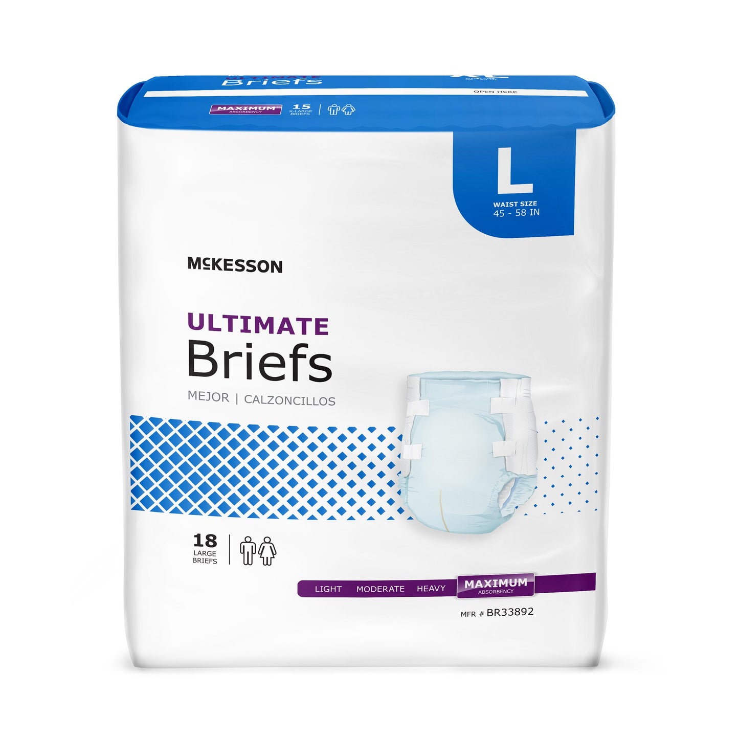 McKesson Ultimate Maximum Absorbency Incontinence Brief, Large, 18 ct