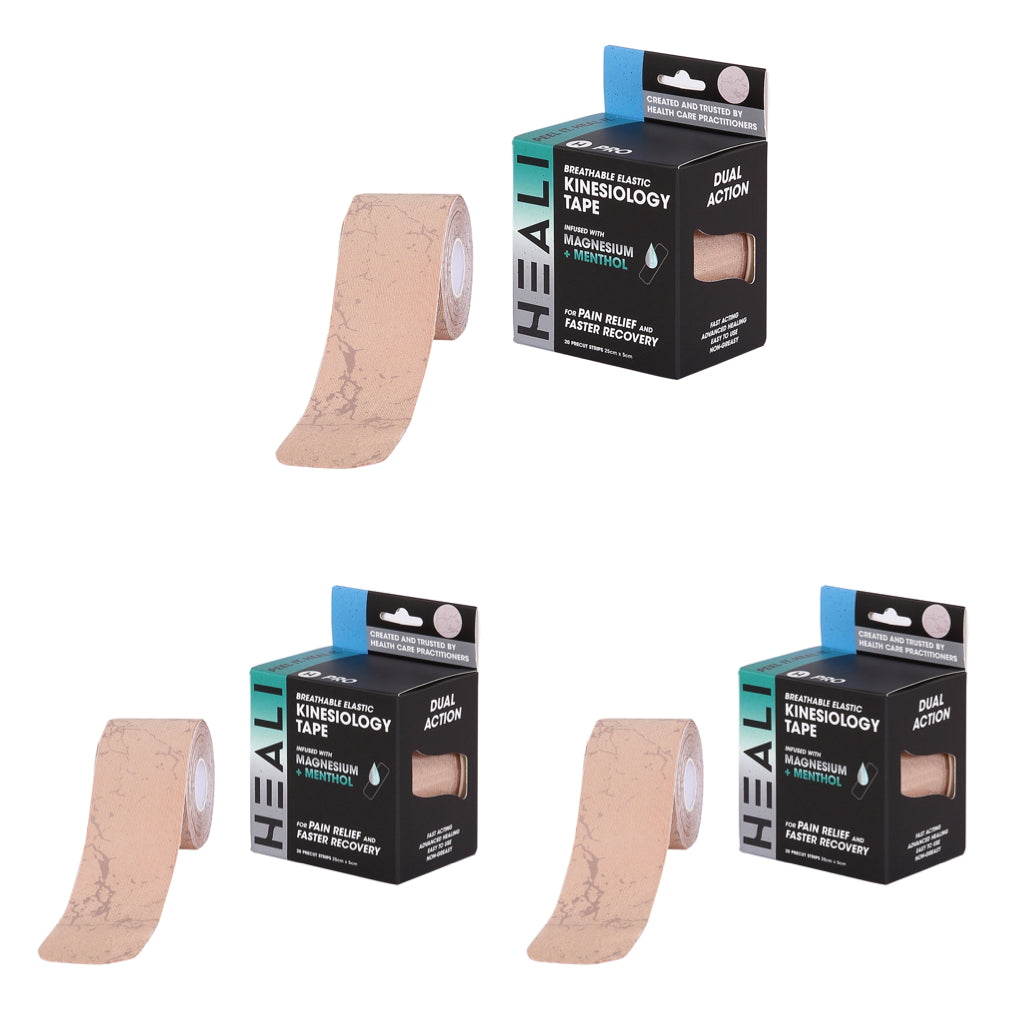 Heali Pro Kinesiology Tape Infused with Magnesium & Menthol, Beige Crackle, 60 Pre-Cut Strips