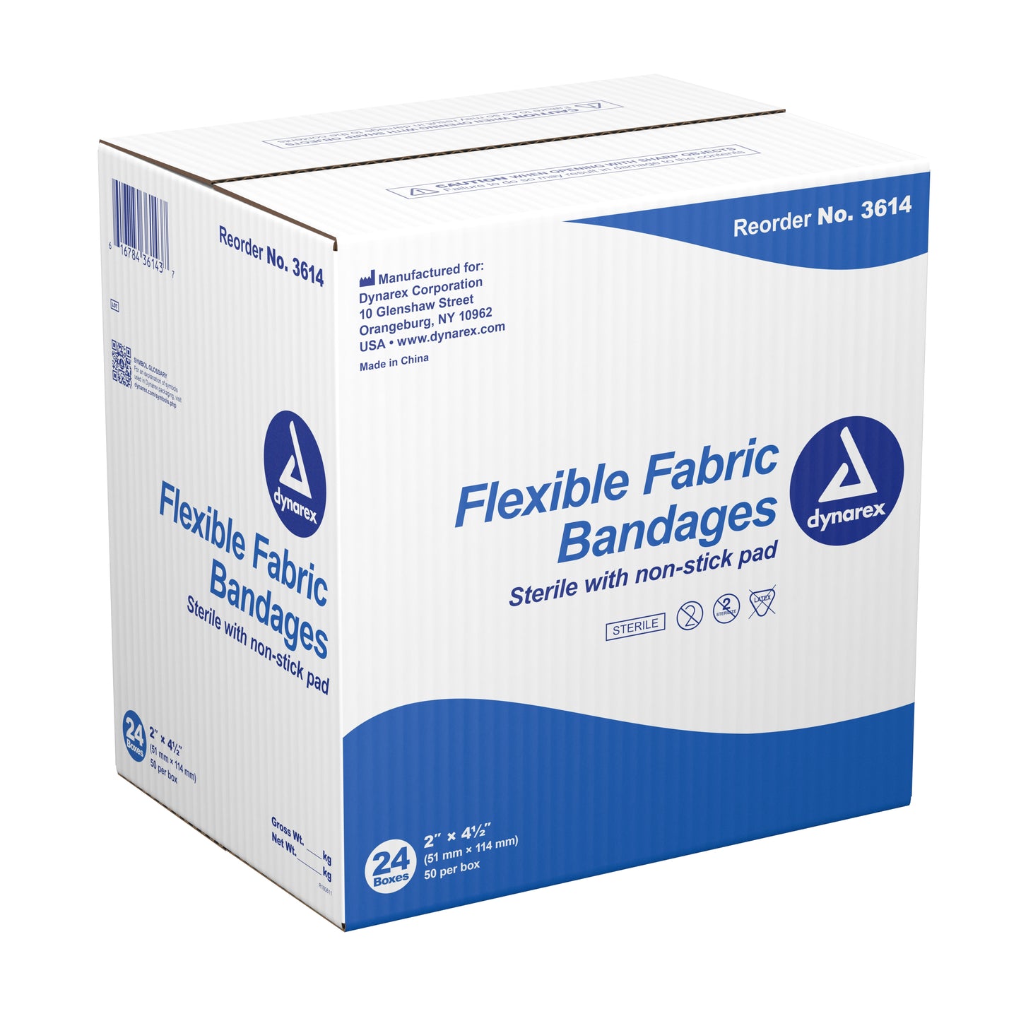 Dynarex® Sterile Adhesive Bandages, 2 x 4.5 in., 50 ct.