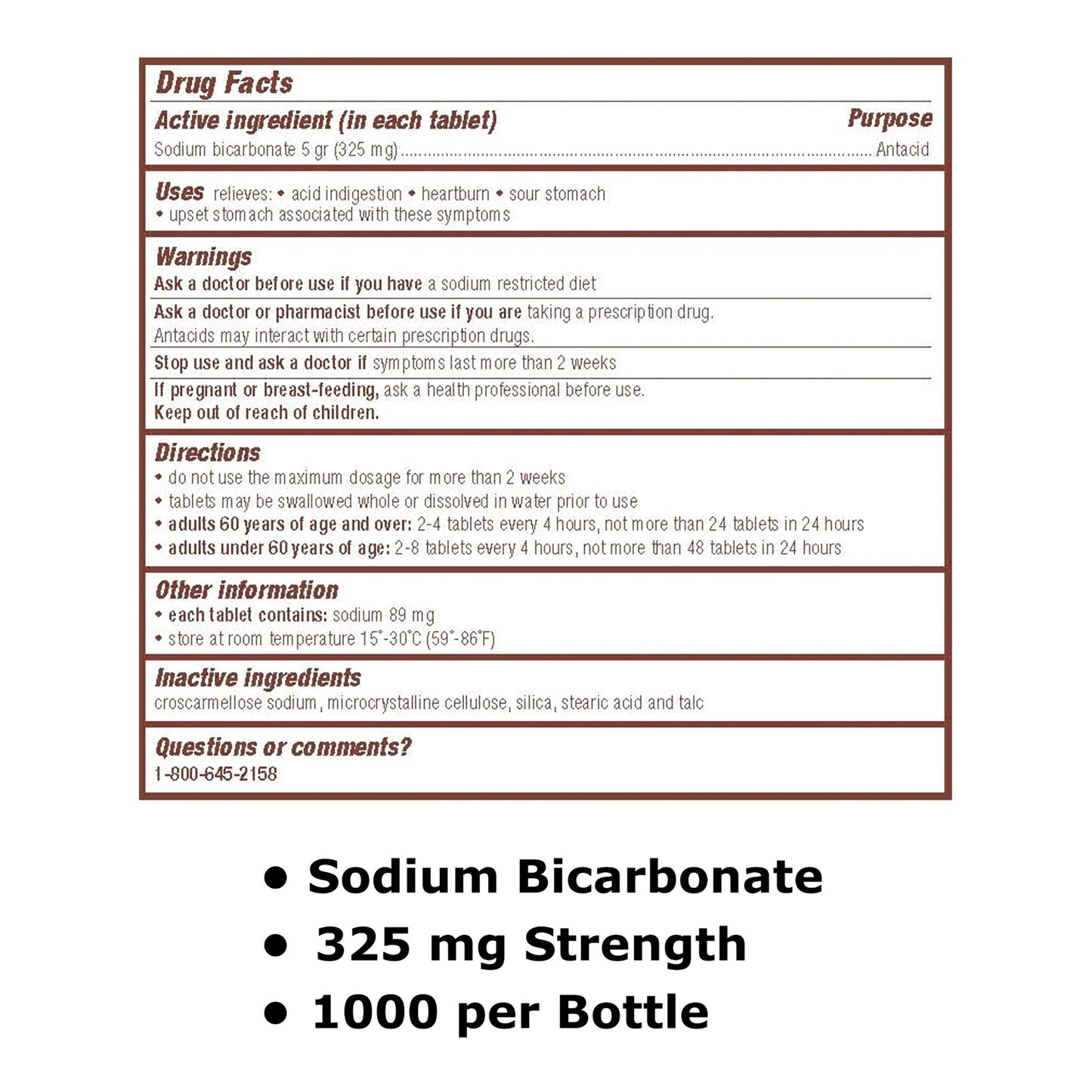 Major® 325 mg Sodium Bicarbonate Antacid, 1000 ct.