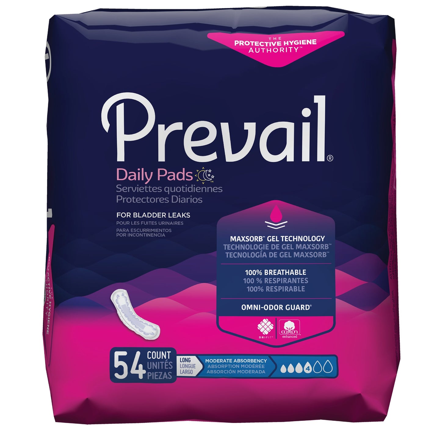 Prevail® Daily Pads Moderate Absorbency Bladder Control Pad, 11-Inch Length, 54 ct