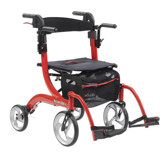 Drive™ Nitro Duet 4 Wheel Rollator / Transport Chair, Red