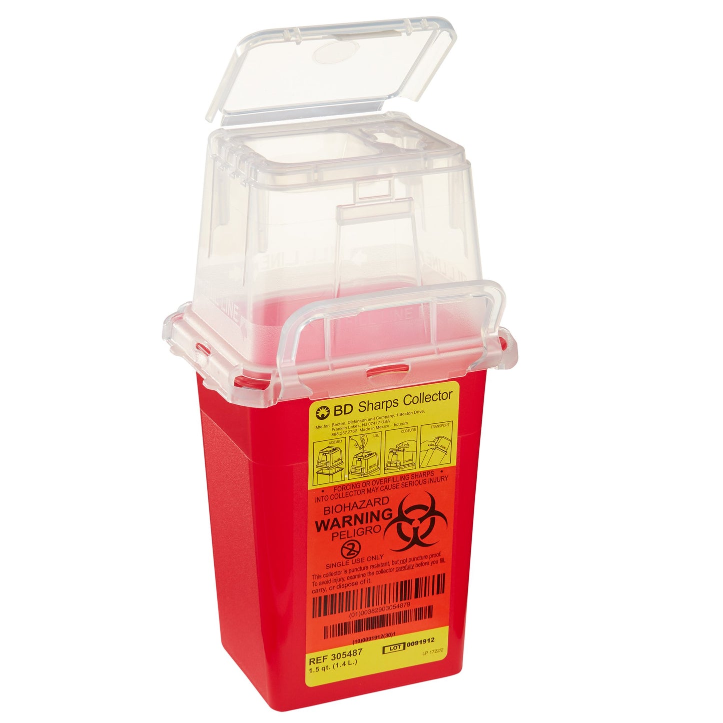 BD Phlebotomy Sharps Container, 1-1/2 Quart, 9 x 4-1/2 x 4 "