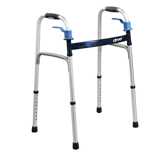 Drive™ Deluxe Aluminum Dual Release Folding Walker, 32 – 39 Inch Height, 4 ct