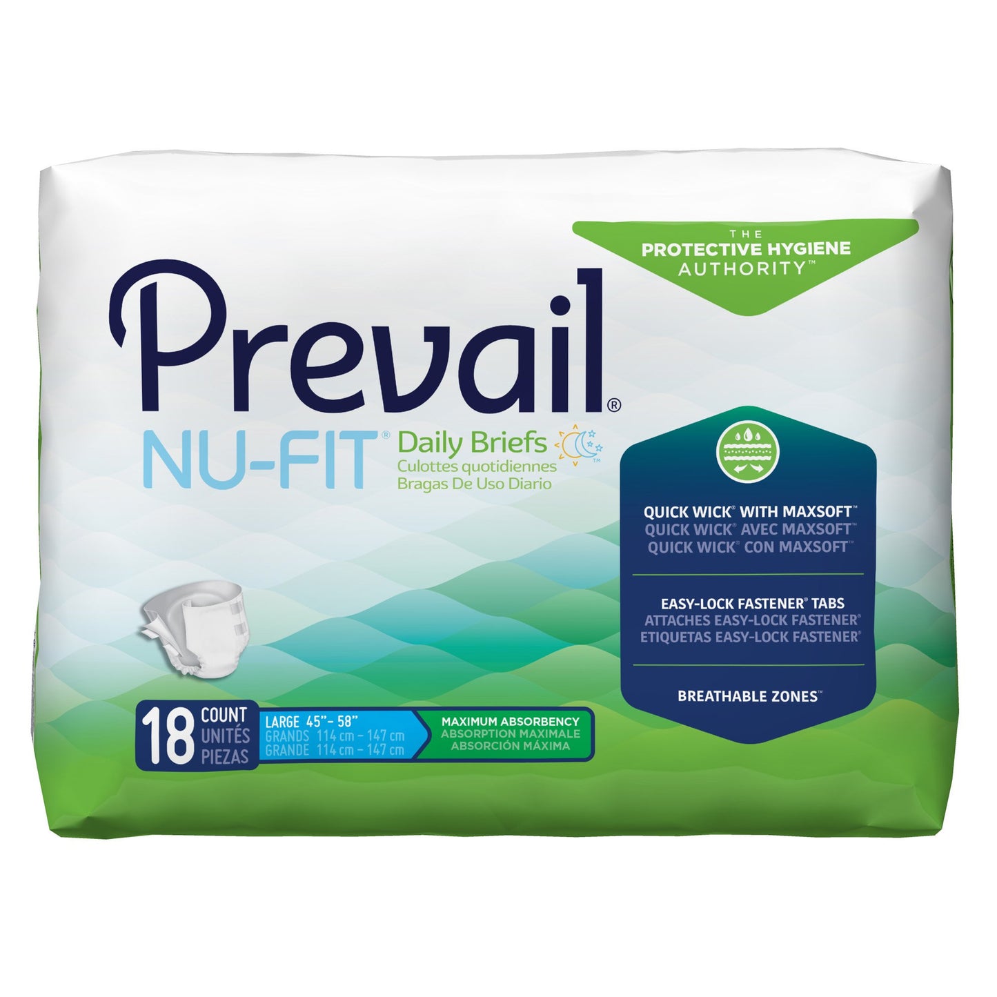 Prevail® Nu-Fit® Maximum Incontinence Brief, Large, 18 ct