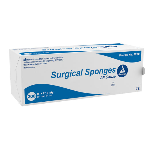 Dynarex® Cotton Gauze 8 ply Surgical Sponge, 2 x 2 Inch, 200 ct.