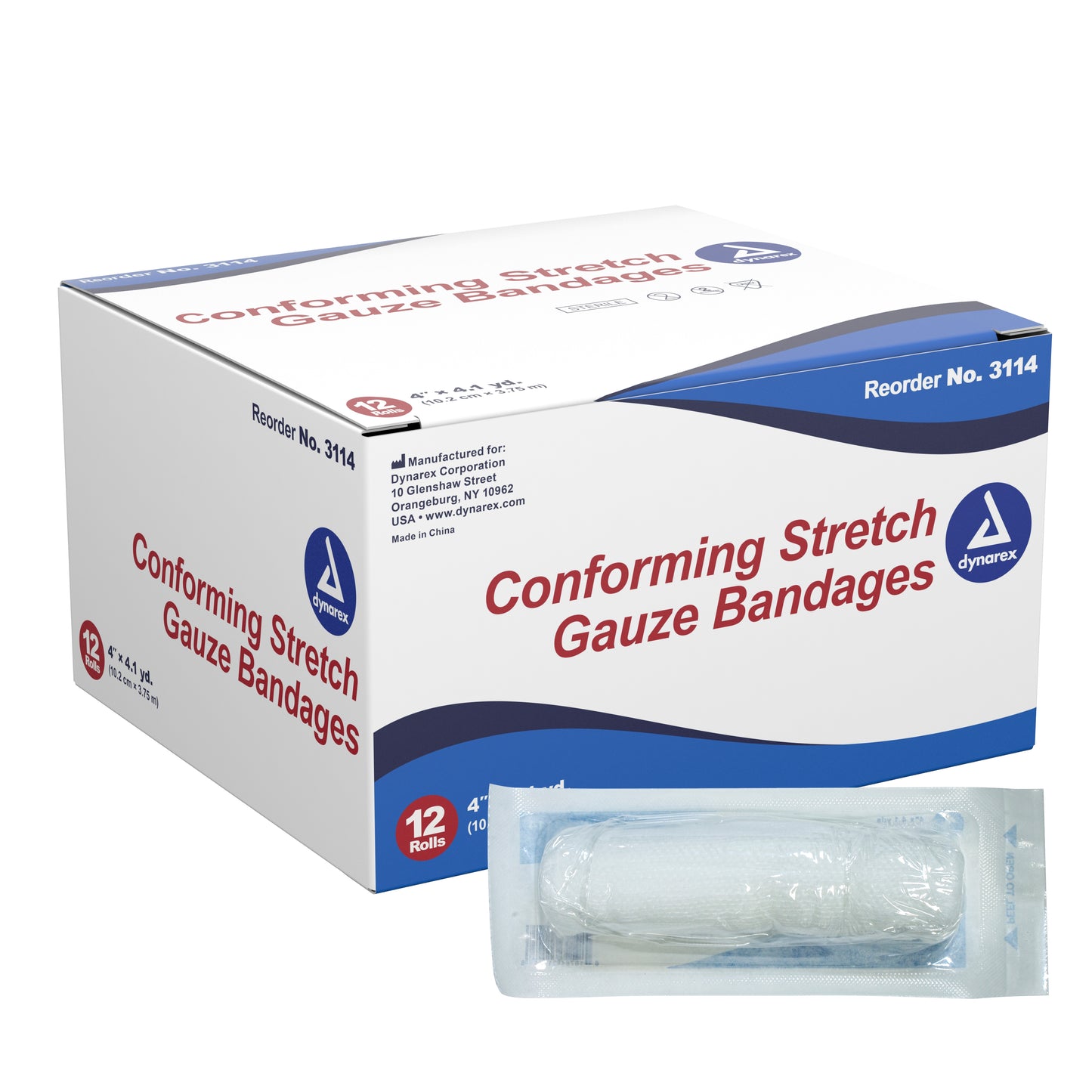 Dynarex® Sterile Conforming Bandage, 4 Inch x 4-1/10 Yard, 12 ct