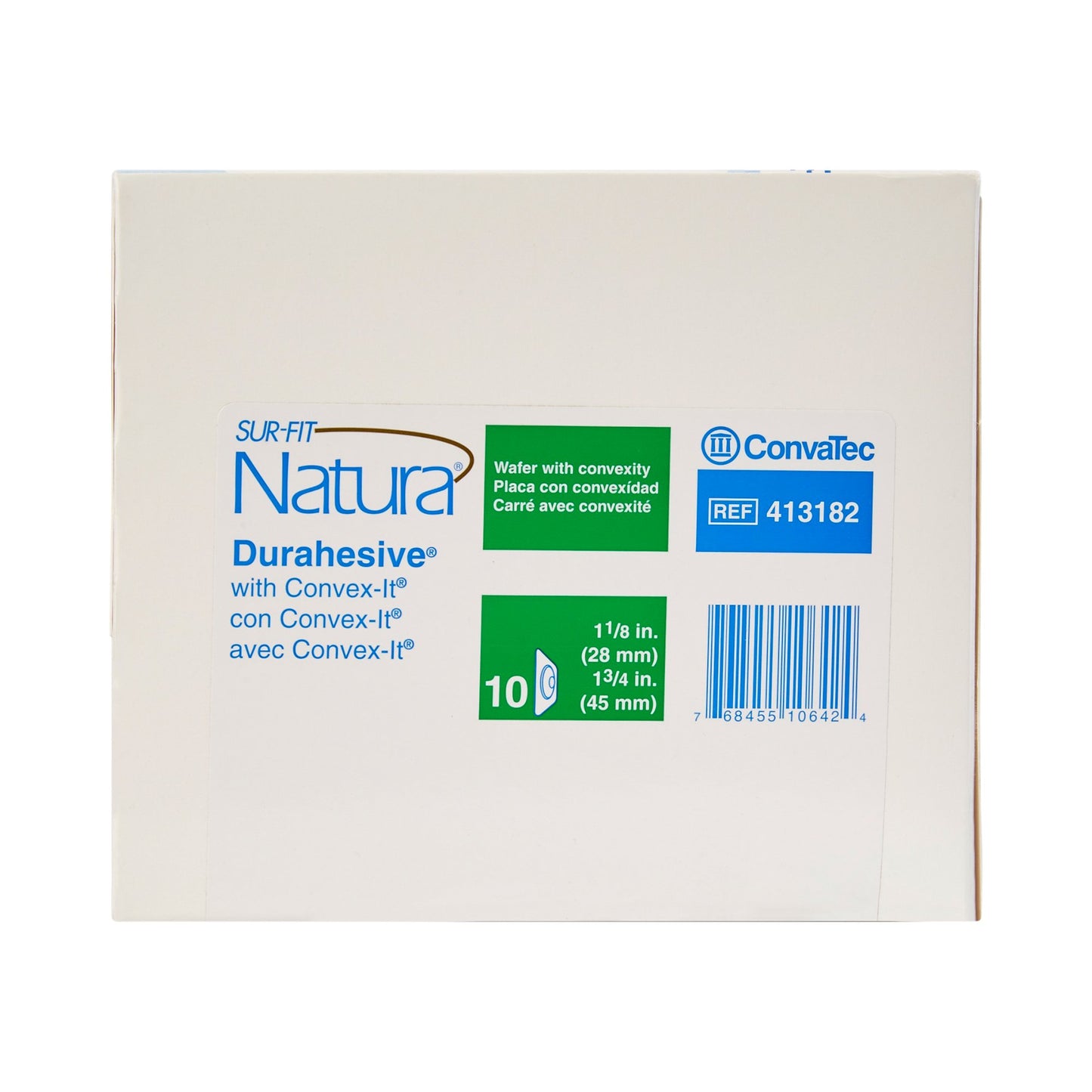 Ostomy Barrier Sur-Fit Natura® Precut, Extended Wear Durahesive® White Tape 45 mm Flange Sur-Fit Natura® System Hydrocolloid 1-1/8 Inch Opening 4-1/2 X 4-1/2 Inch