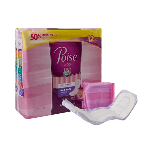 Poise Bladder Control Female Disposable Pads, Heavy Absorbency, Absorb-Loc Core, One Size Fits, 15.9 ", 45 ct