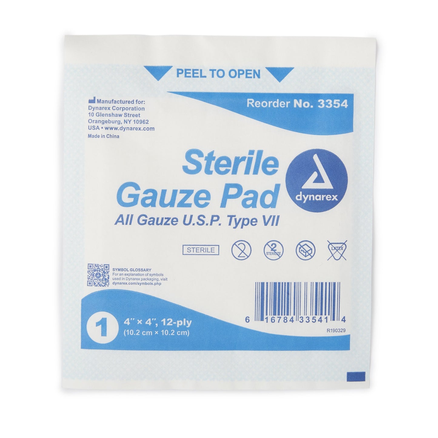 Dynarex® Sterile Gauze Pad, 4 x 4 Inch Pad, 100 ct