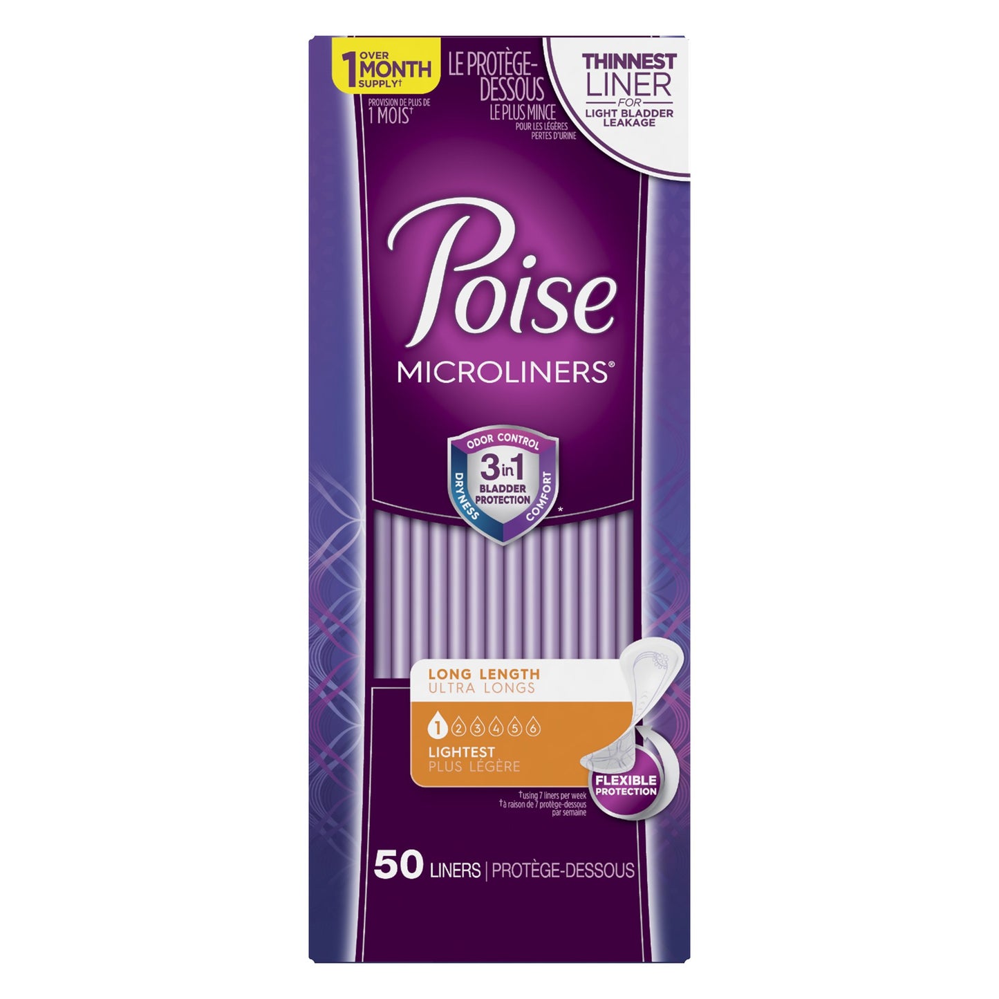 Poise® Microliners Lightest Bladder Control Pad, 6.9-Inch Length, 300 ct