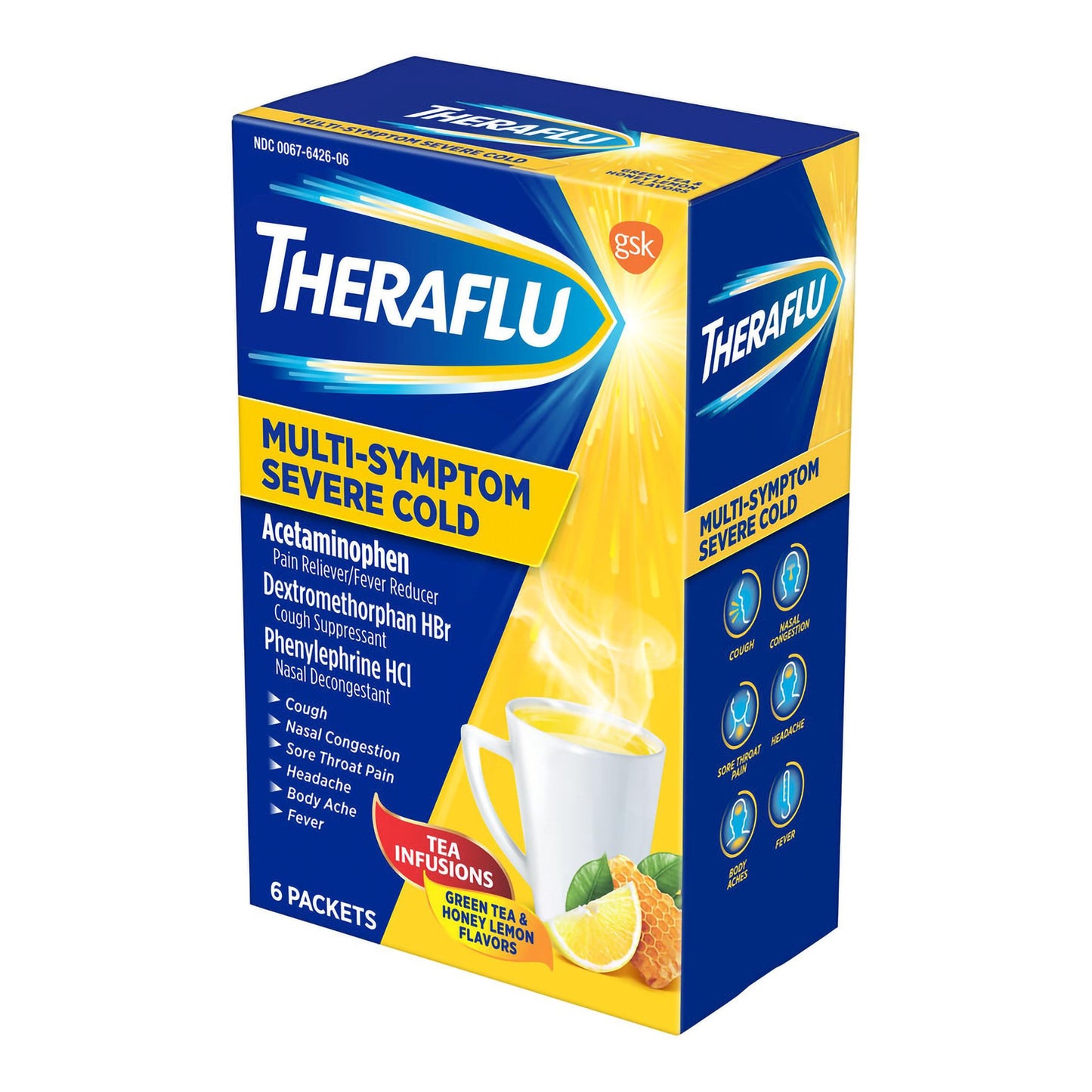 Theraflu Powder Packets Multi Symptom Severe Cold W/Lipton, 6 ct